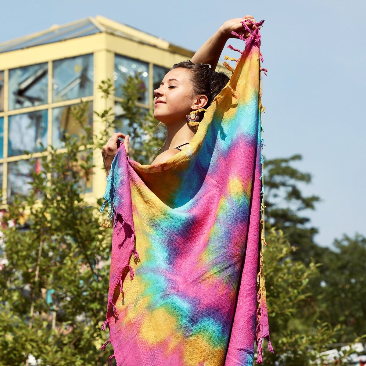 Freak Scene Kefiah Originale 100% Cotone - Shemagh Sciarpa Arafat 100x100 Cm - Design Batik Tiedye Dusty Spiral